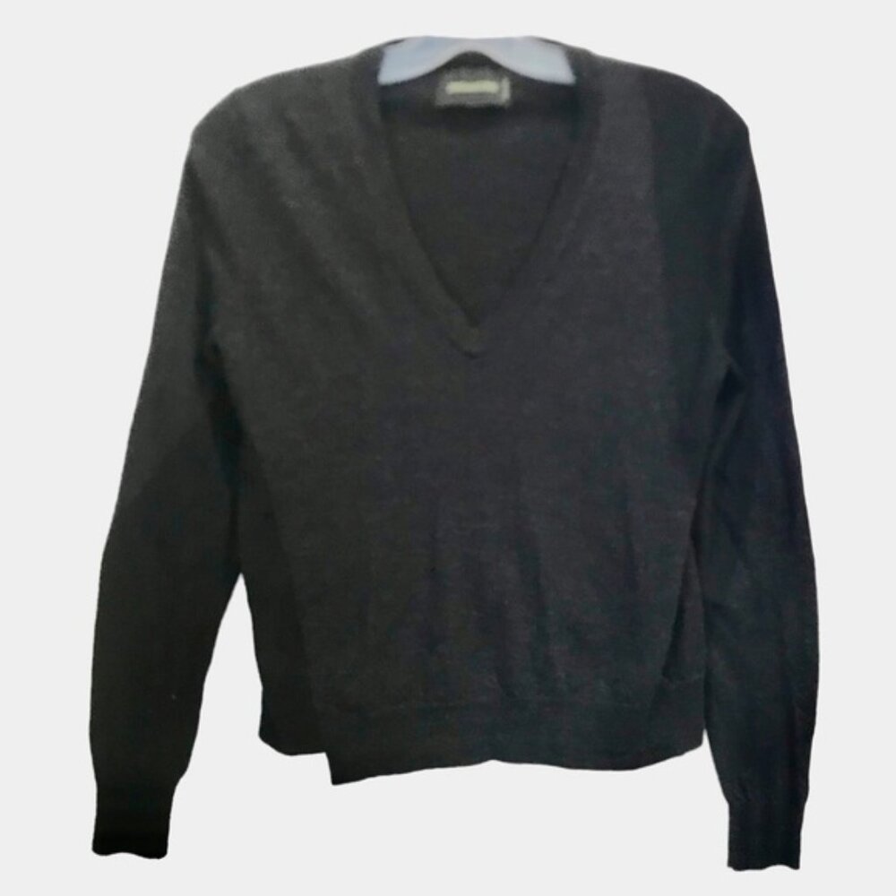 Zadig & Voltaire Wool V Neck Sweater Black Grey Asymmetrical Hem Pullover Top S